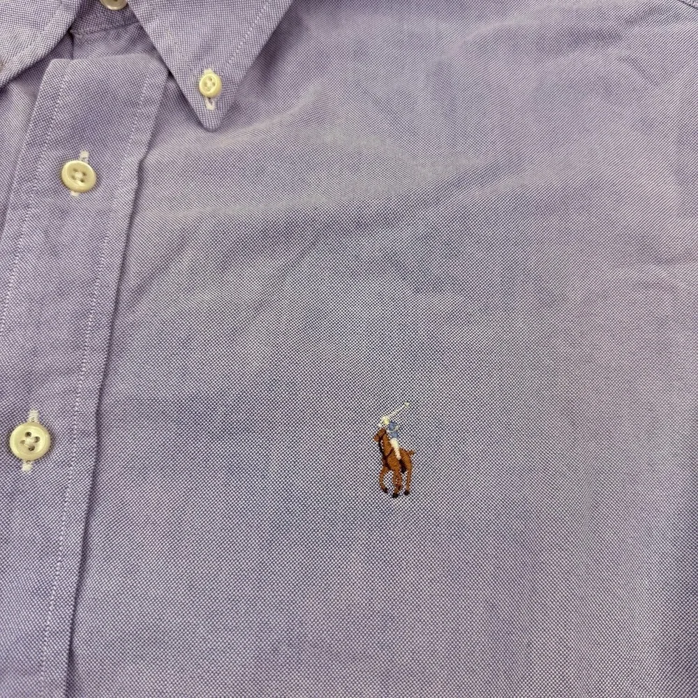 Vintage Polo Ralph Lauren Blue Flesh Pony Button Down Short Sleeve Shirt Mens M
